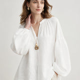 100% Linen Balloon Sleeve Blouse