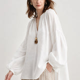 100% Linen Balloon Sleeve Blouse