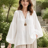 100% Linen Balloon Sleeve Blouse