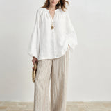 100% Linen Balloon Sleeve Blouse