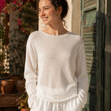 100% Linen Boat Neck Long Sleeve Knit Top