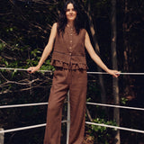 100% Linen Embroidered Tank & Straight Leg Pants Set