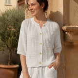 100% Linen Cable Knit Button Down Cardigan