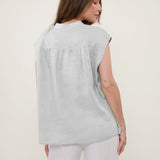 100% Linen Cap Sleeve Asymmetric Placket Blouse