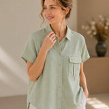 100% Linen Cap Sleeve Chest Pocket Shirt