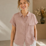 100% Linen Cap Sleeve Chest Pocket Shirt