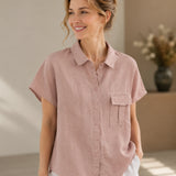 100% Linen Cap Sleeve Chest Pocket Shirt