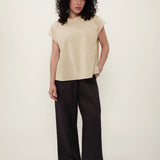 100% Linen Cap Sleeve Shoulder Button Draped Blouse
