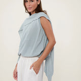 100% Linen Cape Overlay Blouse
