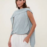 100% Linen Cape Overlay Blouse