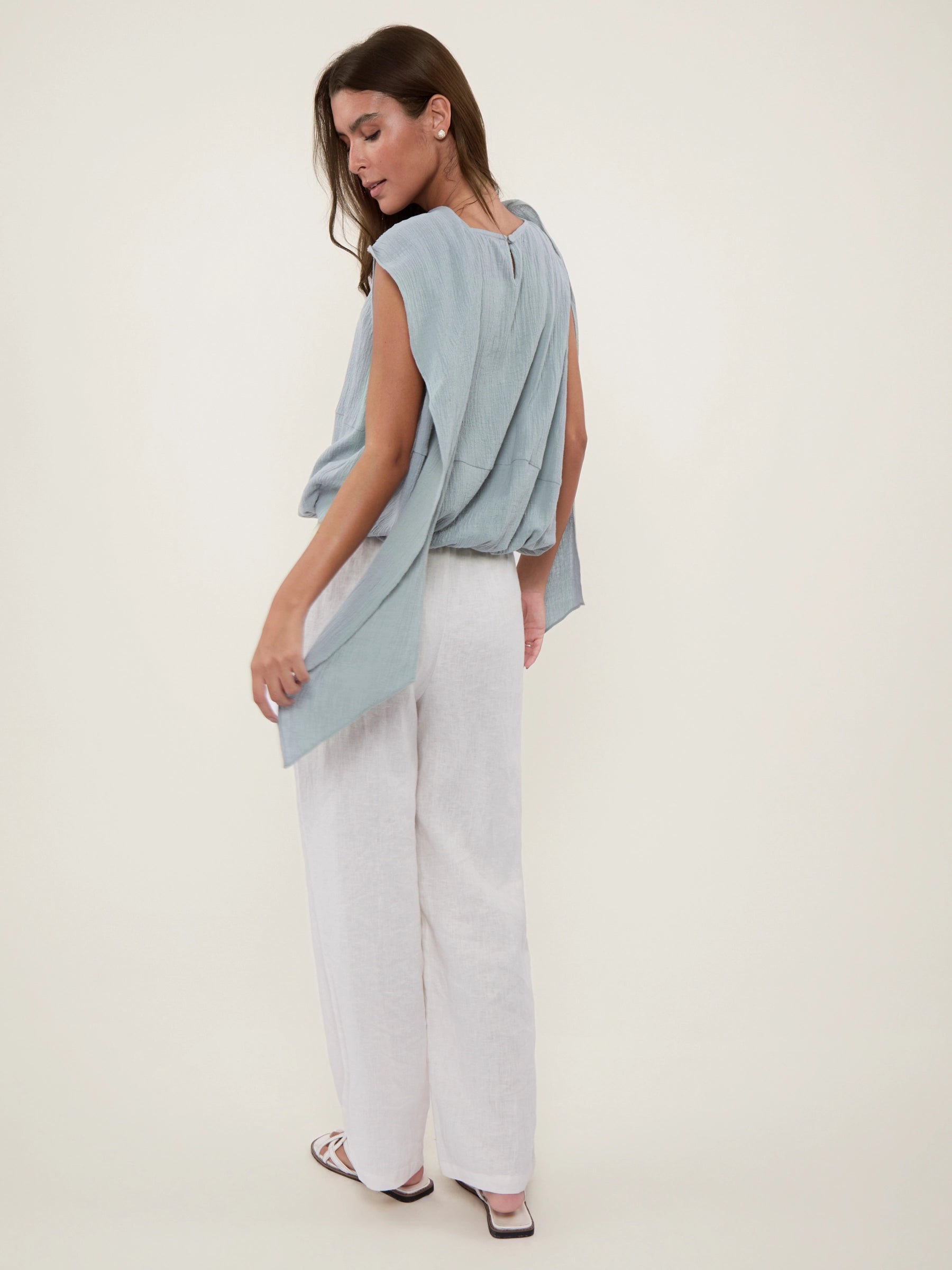 100% Linen Cape Overlay Blouse