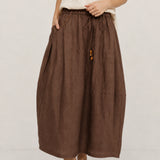 100% Linen Drawstring Waist Bubble Maxi Skirt