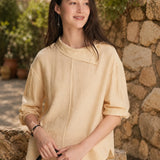 100% Linen Drop Shoulder Asymmetric Collar Blouse