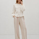 100% Linen Printed Elastic Drawstring Straight Leg Pants