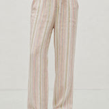 100% Linen Printed Elastic Drawstring Straight Leg Pants