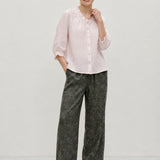 100% Linen Printed Elastic Drawstring Straight Leg Pants