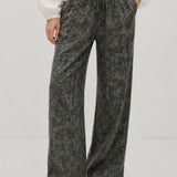 100% Linen Printed Elastic Drawstring Straight Leg Pants