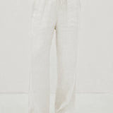 100% Linen Elastic Drawstring Straight Leg Pants