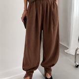 100% Linen Elastic Waist Button Cuff Harem Pants