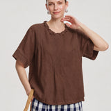 100% Linen Handmade Rose Detail Blouse