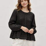 100% Linen Lace Trim Pintuck Peasant Top