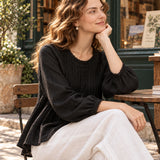 100% Linen Lace Trim Pintuck Peasant Top