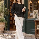 100% Linen Lace Trim Pintuck Peasant Top
