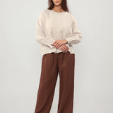 100% Linen Lace Trim Pintuck Peasant Top