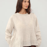 100% Linen Lace Trim Pintuck Peasant Top