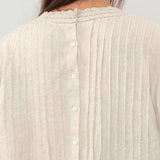 100% Linen Lace Trim Pintuck Peasant Top
