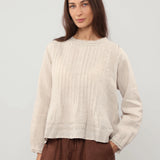 100% Linen Lace Trim Pintuck Peasant Top