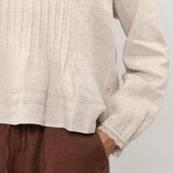 100% Linen Lace Trim Pintuck Peasant Top