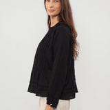 100% Linen Lace Trim Pintuck Peasant Top