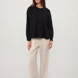 100% Linen Lace Trim Pintuck Peasant Top