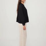 100% Linen Lace Trim Pintuck Peasant Top
