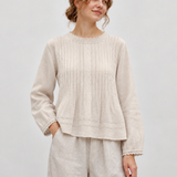 100% Linen Lace Trim Pintuck Peasant Top