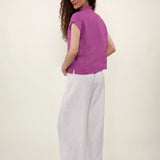 100% Linen Mandarin Frill Neck Full Button Blouse