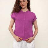 100% Linen Mandarin Frill Neck Full Button Blouse