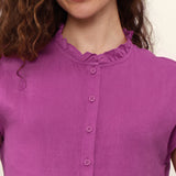 100% Linen Mandarin Frill Neck Full Button Blouse