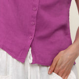 100% Linen Mandarin Frill Neck Full Button Blouse