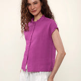 100% Linen Mandarin Frill Neck Full Button Blouse