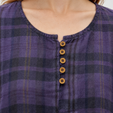 100% Linen Plaid Frayed Hem Blouse