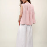 100% Linen Pleated Sleeveless Blouse