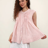 100% Linen Pleated Sleeveless Blouse
