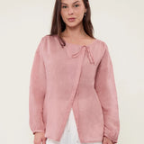 100% Linen Reversible Tie Detail Drop Shoulder Blouse