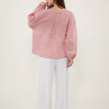 100% Linen Reversible Tie Detail Drop Shoulder Blouse