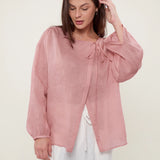 100% Linen Reversible Tie Detail Drop Shoulder Blouse