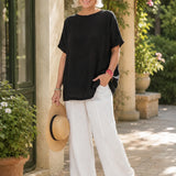 100% Linen Rolled Sleeve Back Tie Detail Blouse