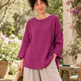 100% Linen Round-Neck Batwing-Sleeve Relaxed Top