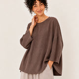 100% Linen Round-Neck Batwing-Sleeve Relaxed Top